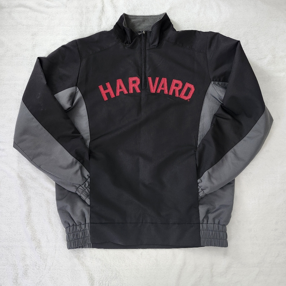 CHAMPION Men's Harvard Crimson Quarter Zip Colorblock Light Jacket Grey Black Sm